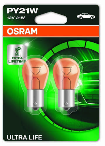 2 Stück Osram Autolampe PY21/5W Ultra Life 7507ULT-02B Doppelblister 21/5 Watt BAU15s