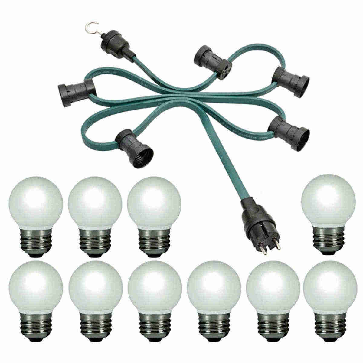 H05RNH2-F2x1,5 Illu-Lichterkette grün 10m inkl. 10x E27 Fassungen, 10x Dichtringe inkl. 10x LED Tropfenlampe warmweiß 2700 Kelvin IP44 für innen und aussen